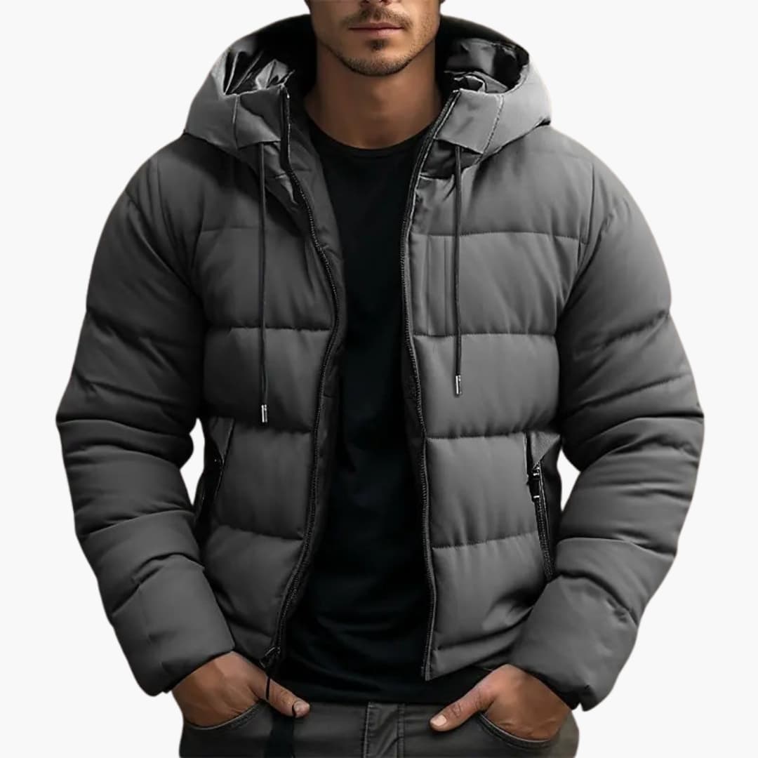 Men's Insulated Hooded Puffer Jacket Drawstring Full-Zip Quilted Warm