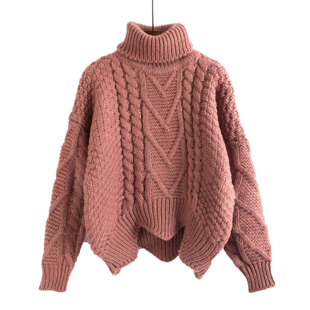 Women's Wool Cable Knit Turtleneck Sweater Chunky Aran Oversized Warm