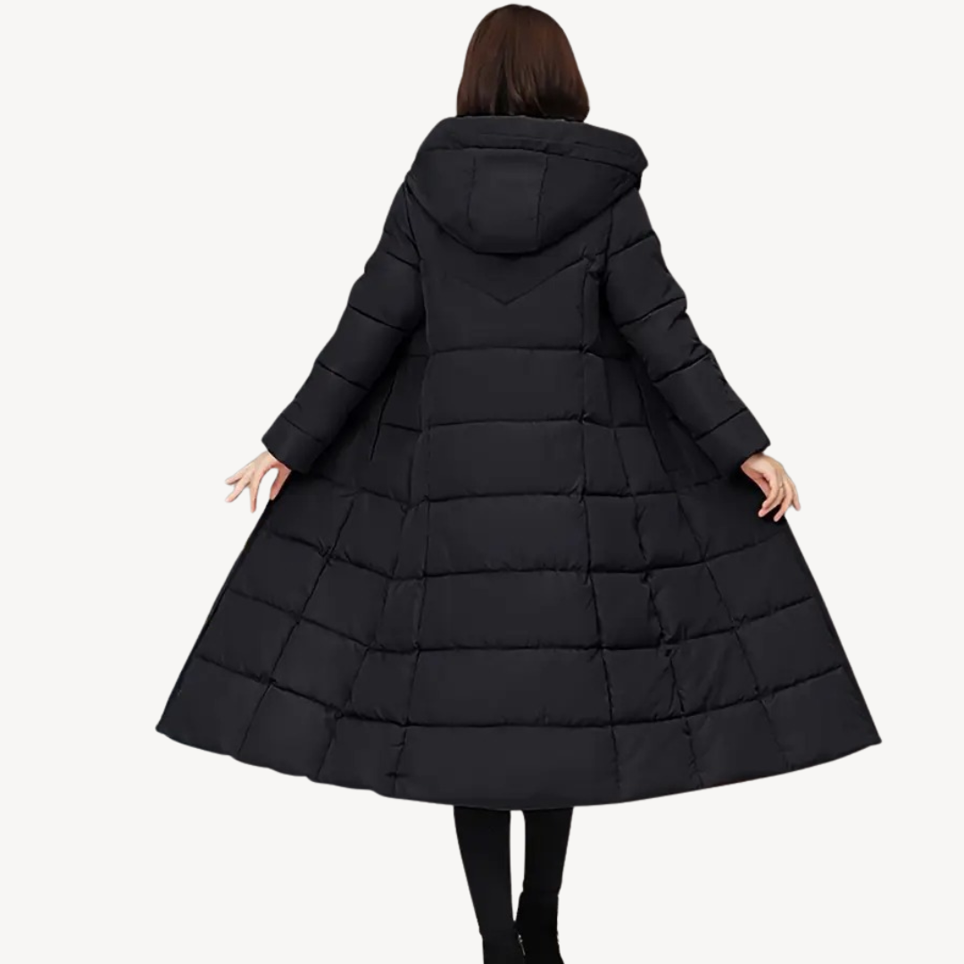 Women's Long Hooded Puffer Coat Drawstring Full-Zip Maxi Fitted