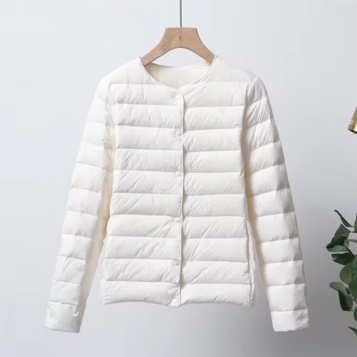 Women's Lightweight Down Jacket Collarless Snap-Button Packable Ultralight Water-Resistant