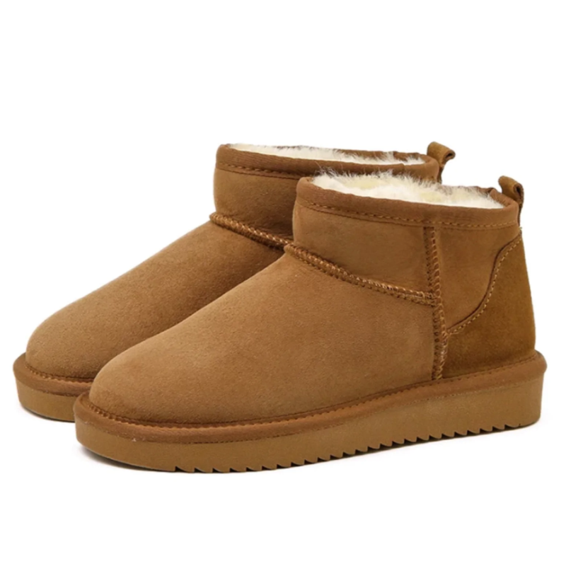Women's Suede Mini Snow Boots Faux-Fur-Lined Slip-On Flat