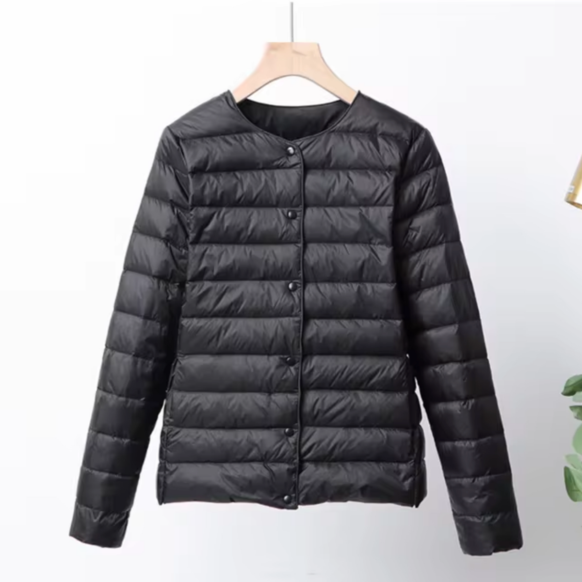 Women's Lightweight Down Jacket Collarless Snap-Button Packable Ultralight Water-Resistant