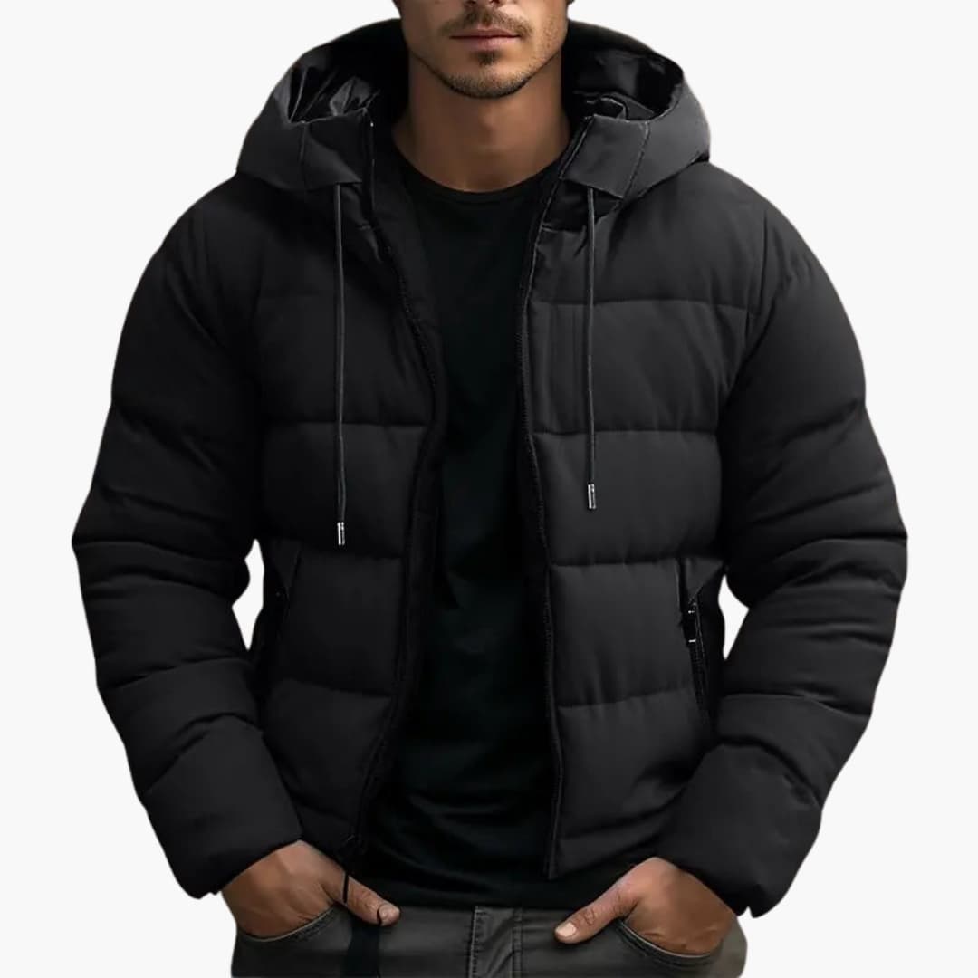 Men's Insulated Hooded Puffer Jacket Drawstring Full-Zip Quilted Warm