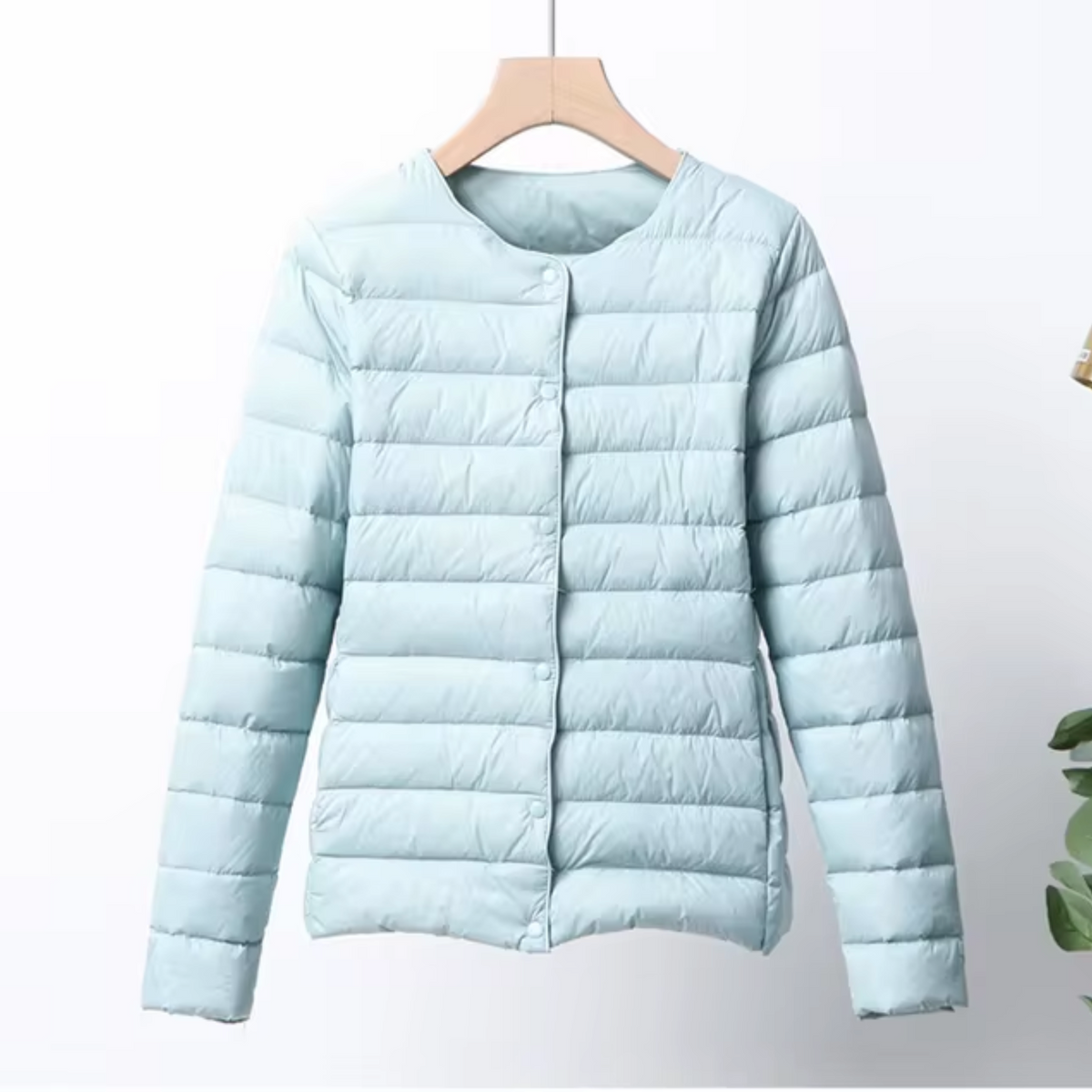 Women's Lightweight Down Jacket Collarless Snap-Button Packable Ultralight Water-Resistant