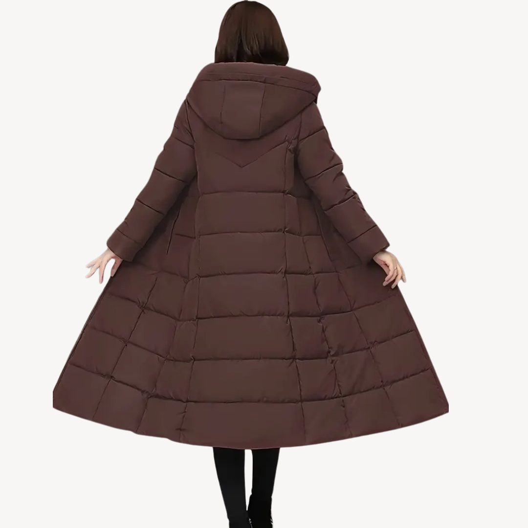 Women's Long Hooded Puffer Coat Drawstring Full-Zip Maxi Fitted