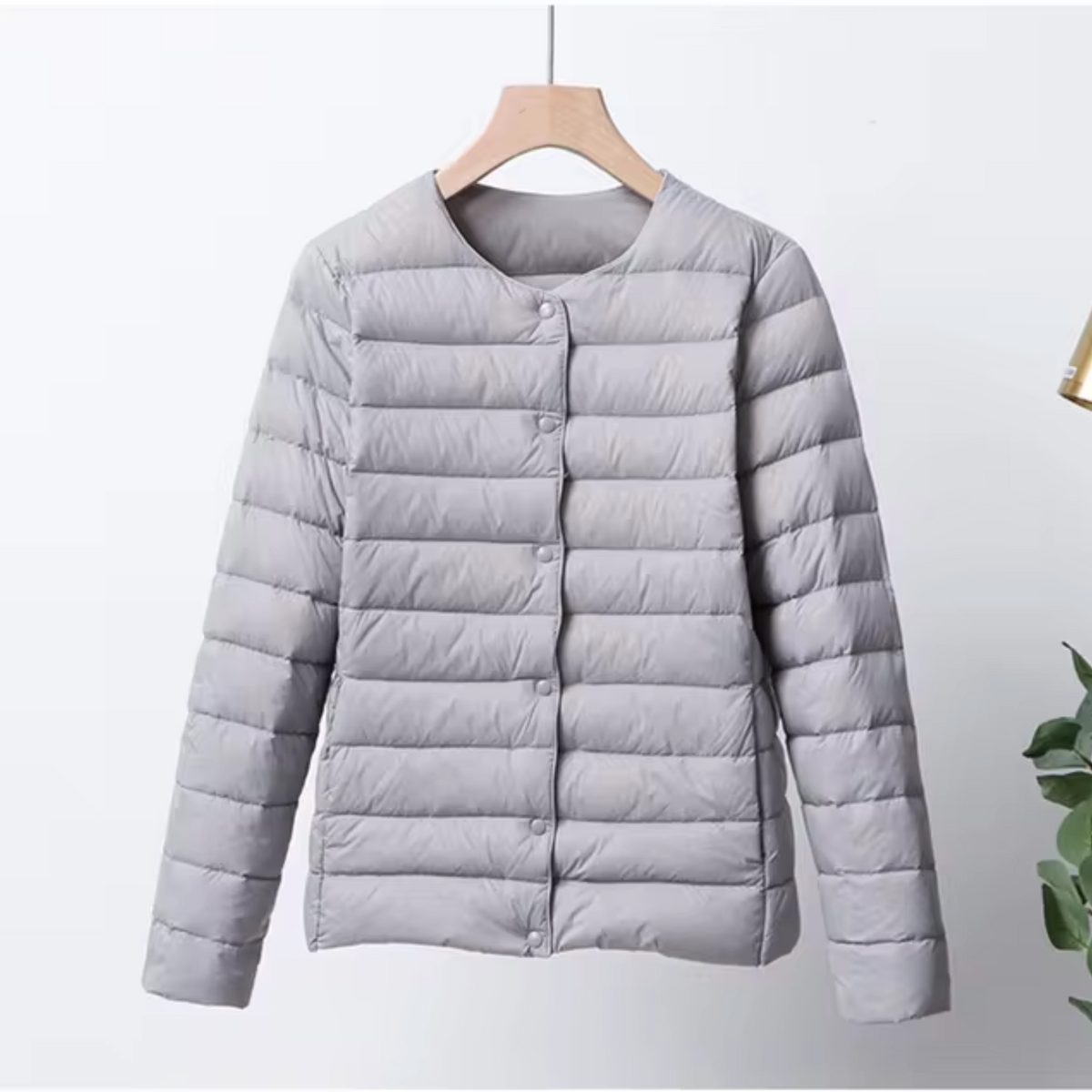 Women's Lightweight Down Jacket Collarless Snap-Button Packable Ultralight Water-Resistant