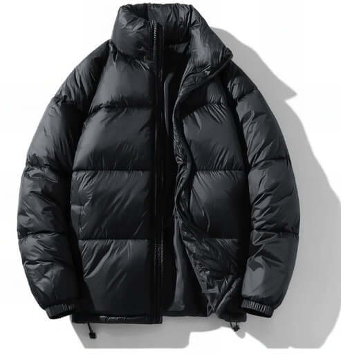Men's Duck Down Puffer Jacket Stand Collar Full-Zip Glossy Warm