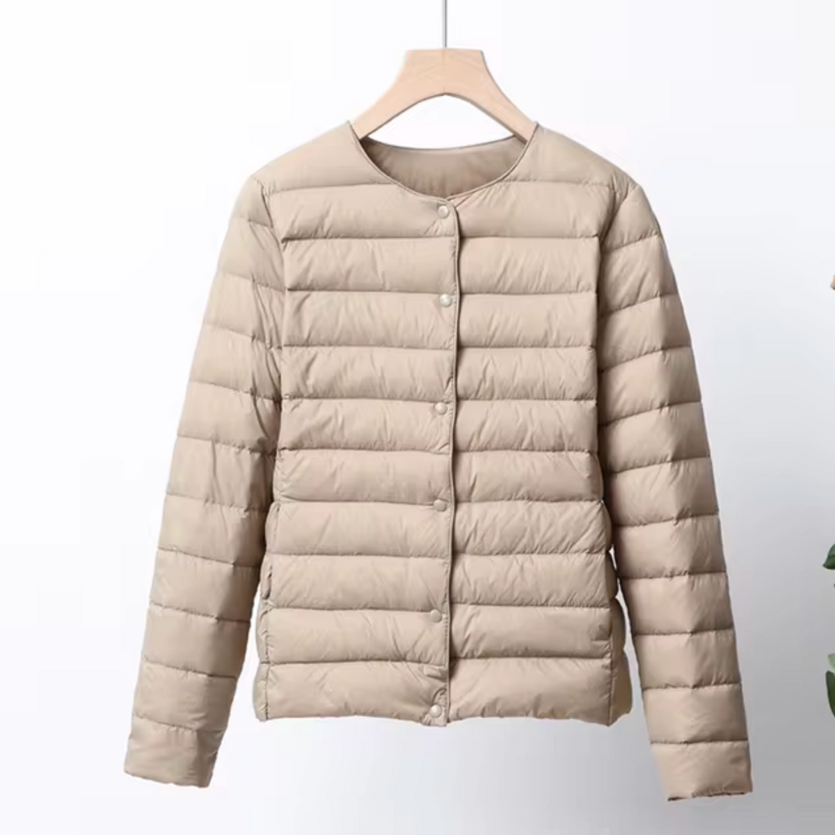Women's Lightweight Down Jacket Collarless Snap-Button Packable Ultralight Water-Resistant