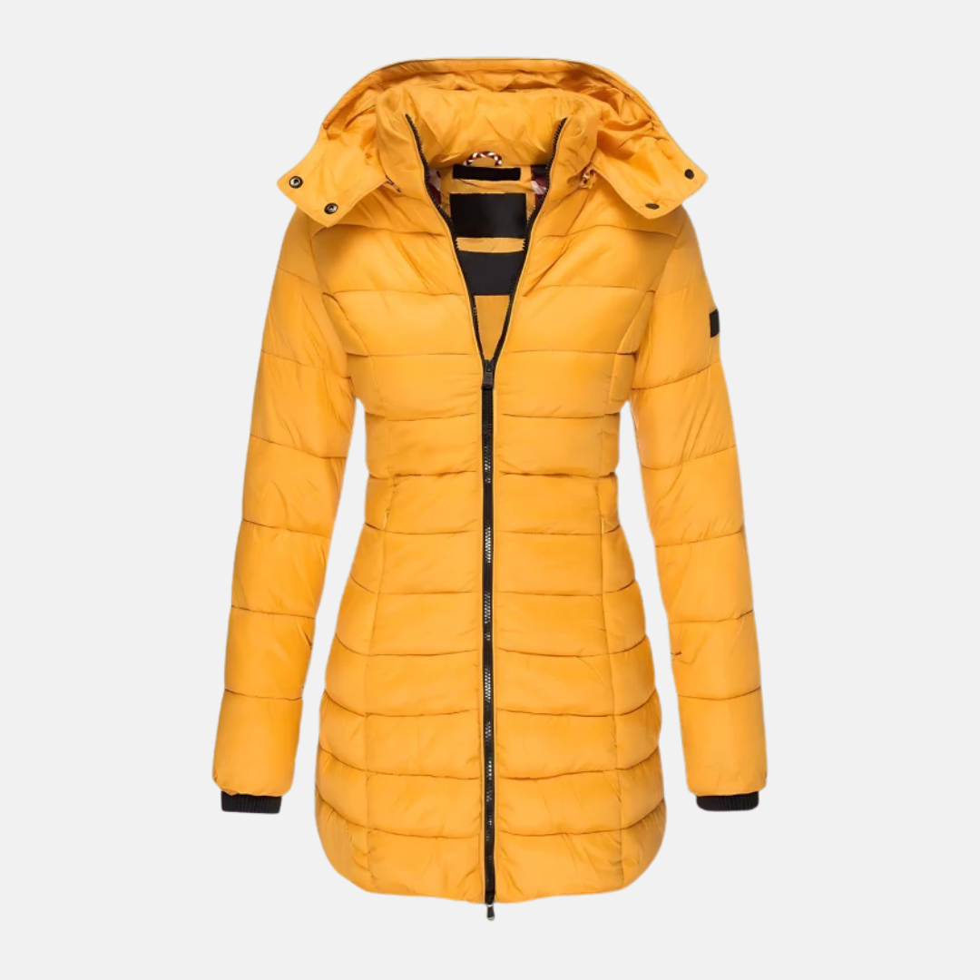 Women's Slim Hooded Puffer Coat Mid-Length Quilted Full-Zip Fitted