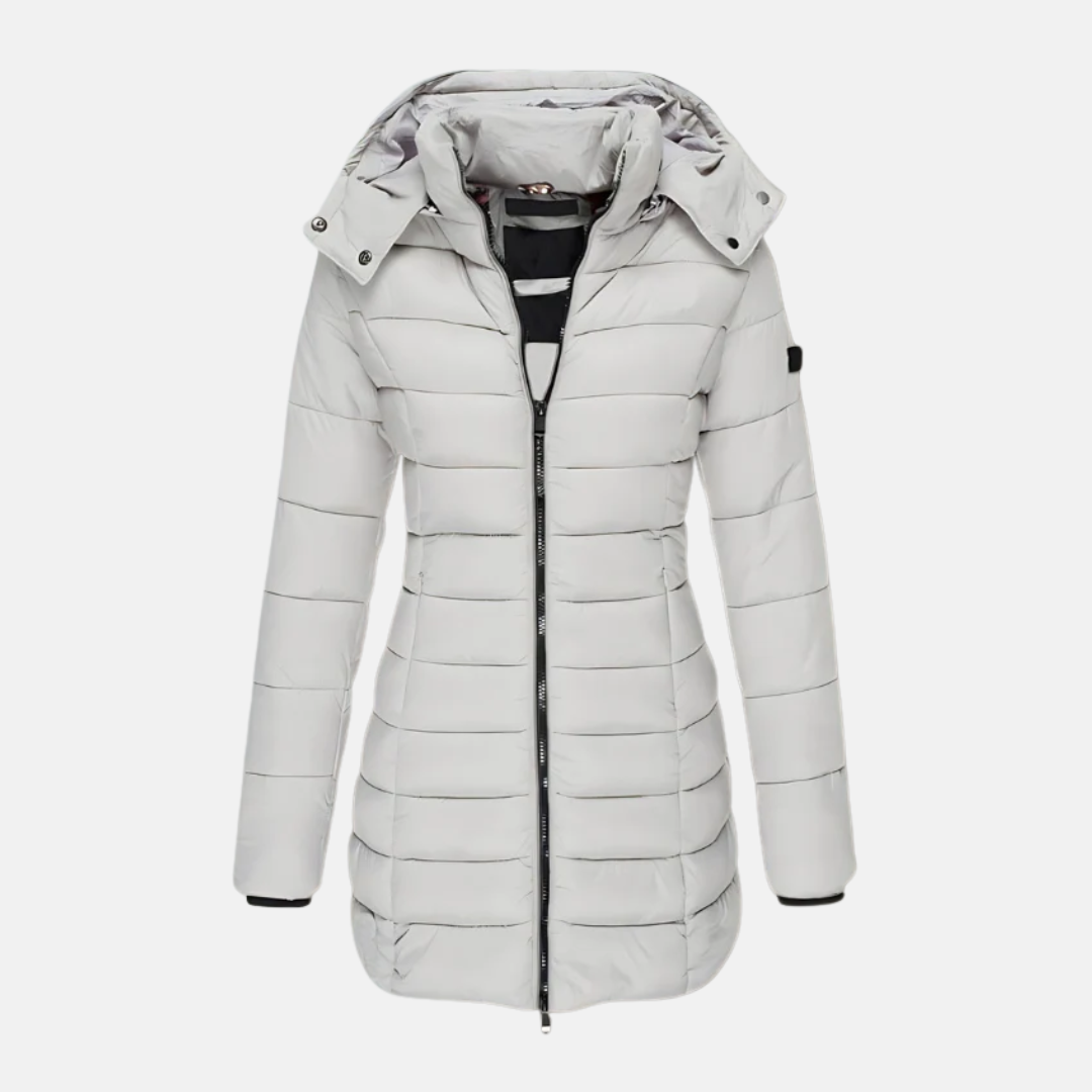 Women's Slim Hooded Puffer Coat Mid-Length Quilted Full-Zip Fitted