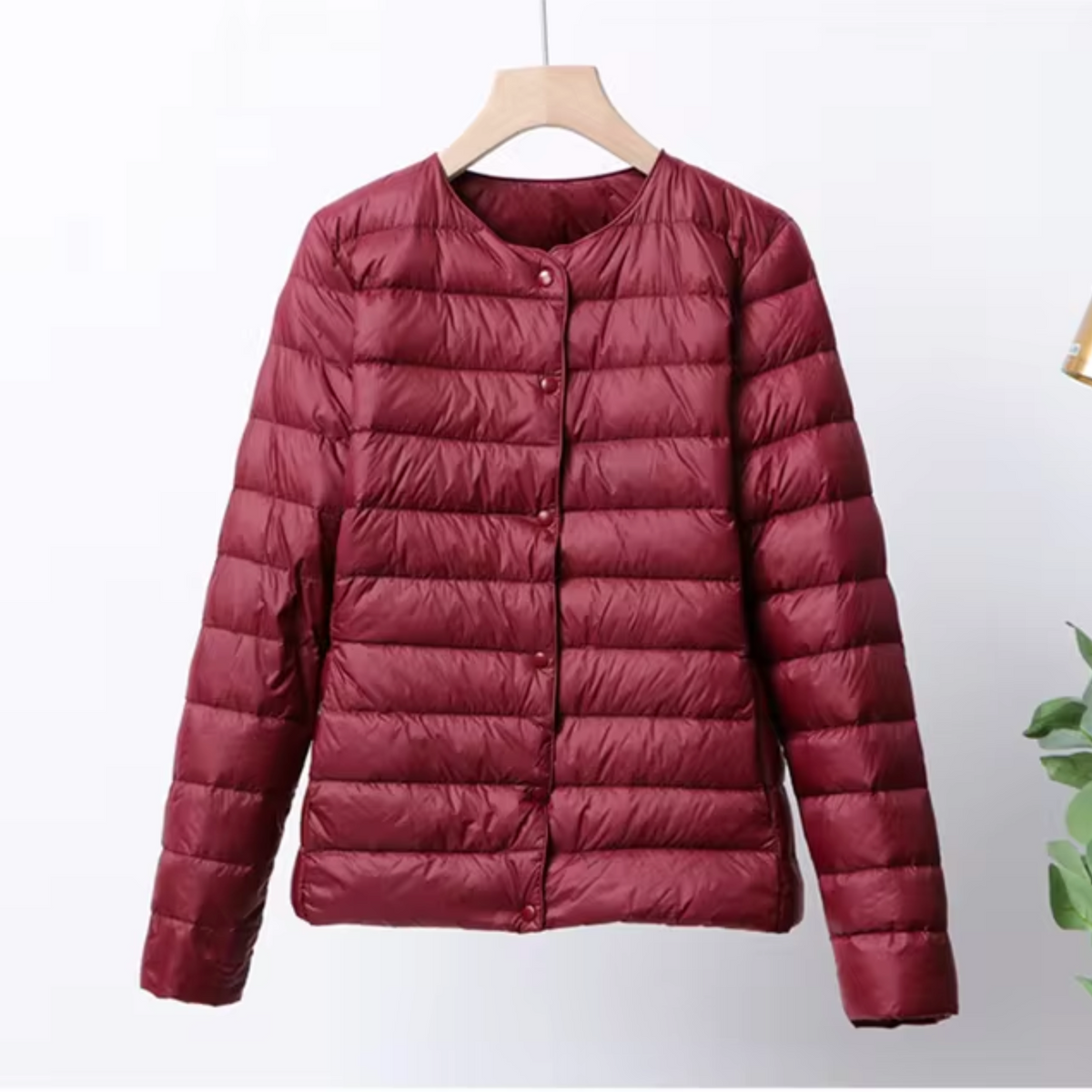 Women's Lightweight Down Jacket Collarless Snap-Button Packable Ultralight Water-Resistant