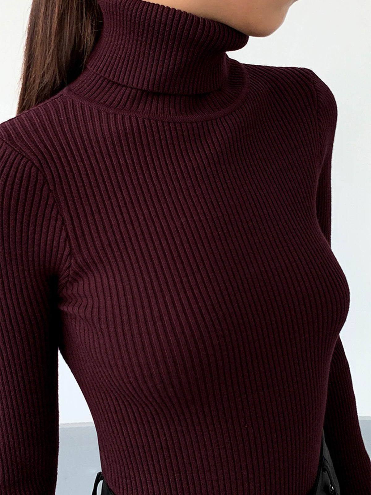 Women's Ribbed Turtleneck Sweater Fitted Long-Sleeve Slim Relaxed Pullover