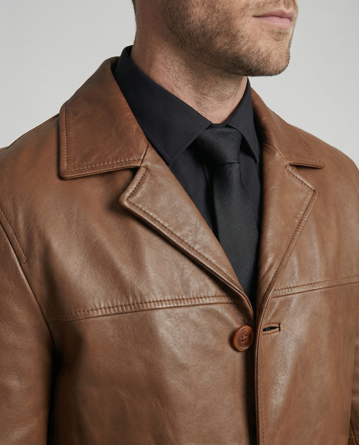 Men's Faux Leather Trench Coat Notch Lapel Single-Breasted Longline Warm-Lined