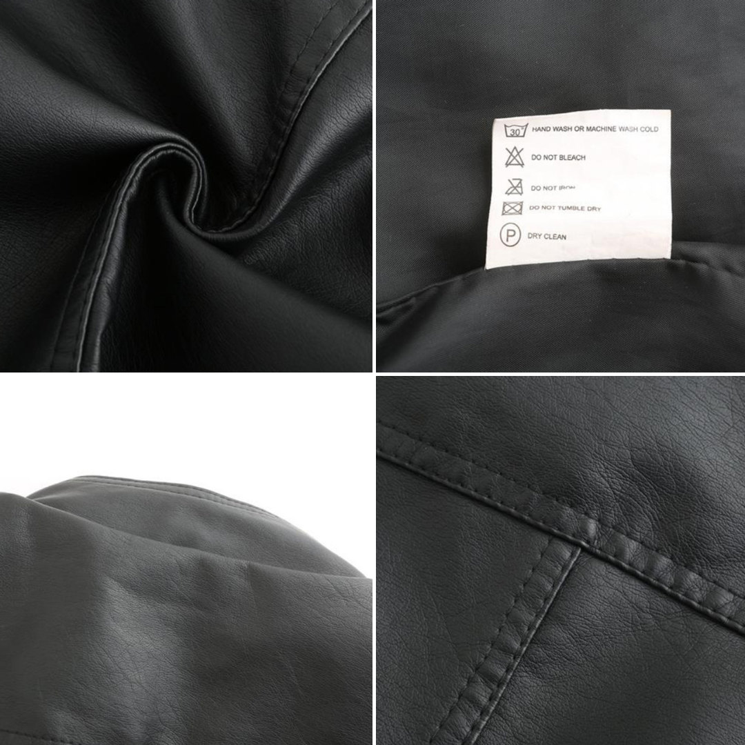 Women's Faux Leather Moto Jacket Stand Collar Zip-Up Quilted Shoulder