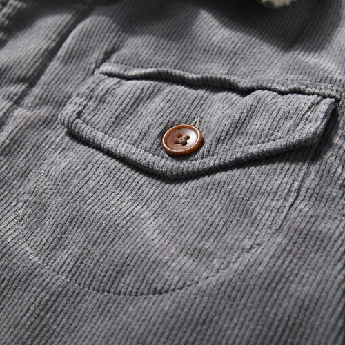 Men's Corduroy Sherpa-Lined Trucker Jacket Faux-Fur Collar Button-Front Warm