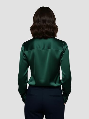 Women's Satin Blouse V-Neck Collared Long-Sleeve Flowy Relaxed Elegant
