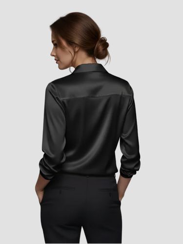 Women's Satin Blouse V-Neck Collared Long-Sleeve Flowy Relaxed Elegant