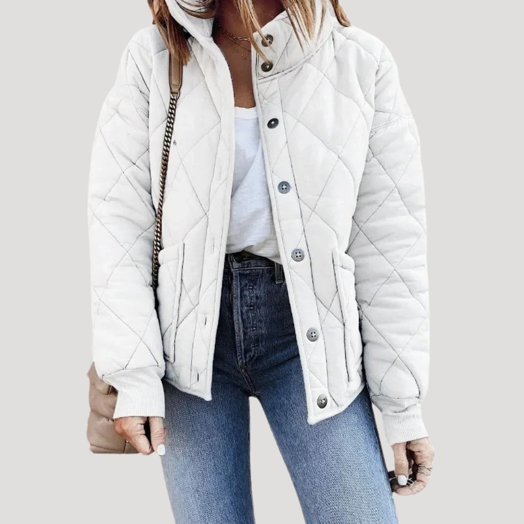 Women's Quilted Puffer Jacket Stand Collar Zip-Up Cropped Boxy