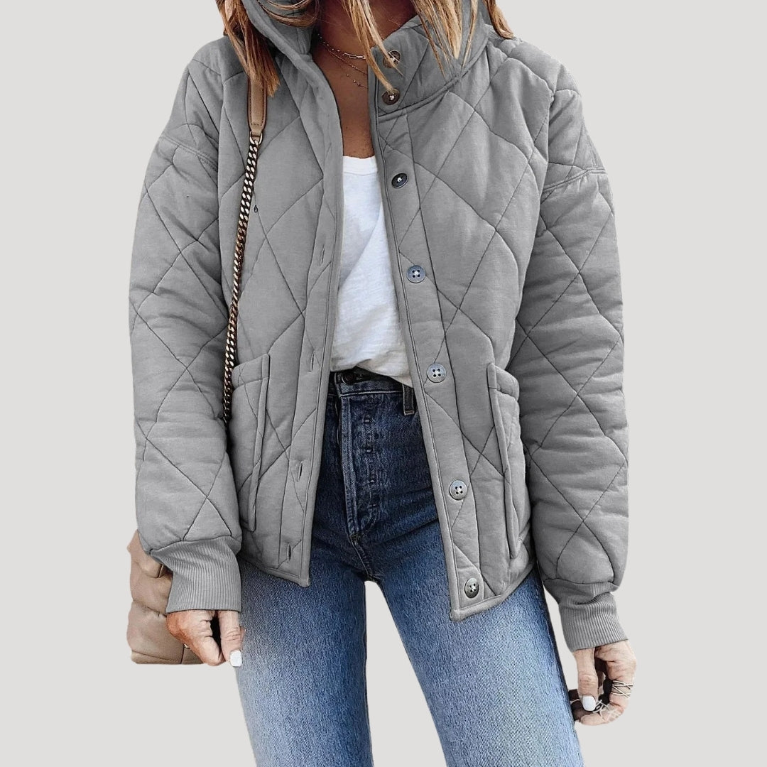 Women's Quilted Puffer Jacket Stand Collar Zip-Up Cropped Boxy