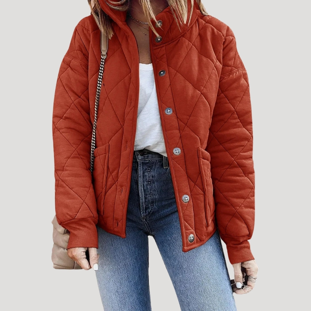 Women's Quilted Puffer Jacket Stand Collar Zip-Up Cropped Boxy