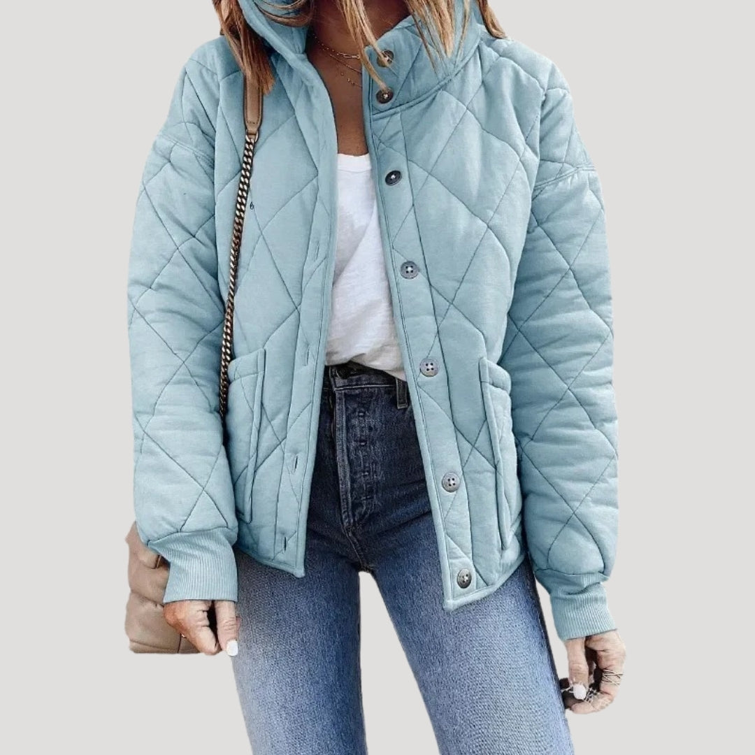 Women's Quilted Puffer Jacket Stand Collar Zip-Up Cropped Boxy
