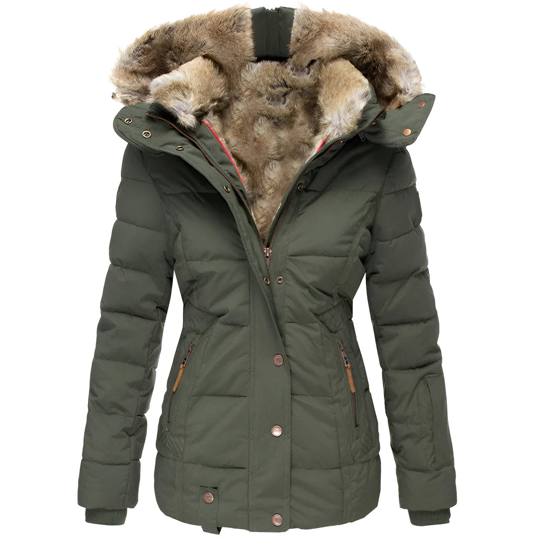 Women's Quilted Puffer Jacket Faux-Fur Hood Fitted-Waist Insulated