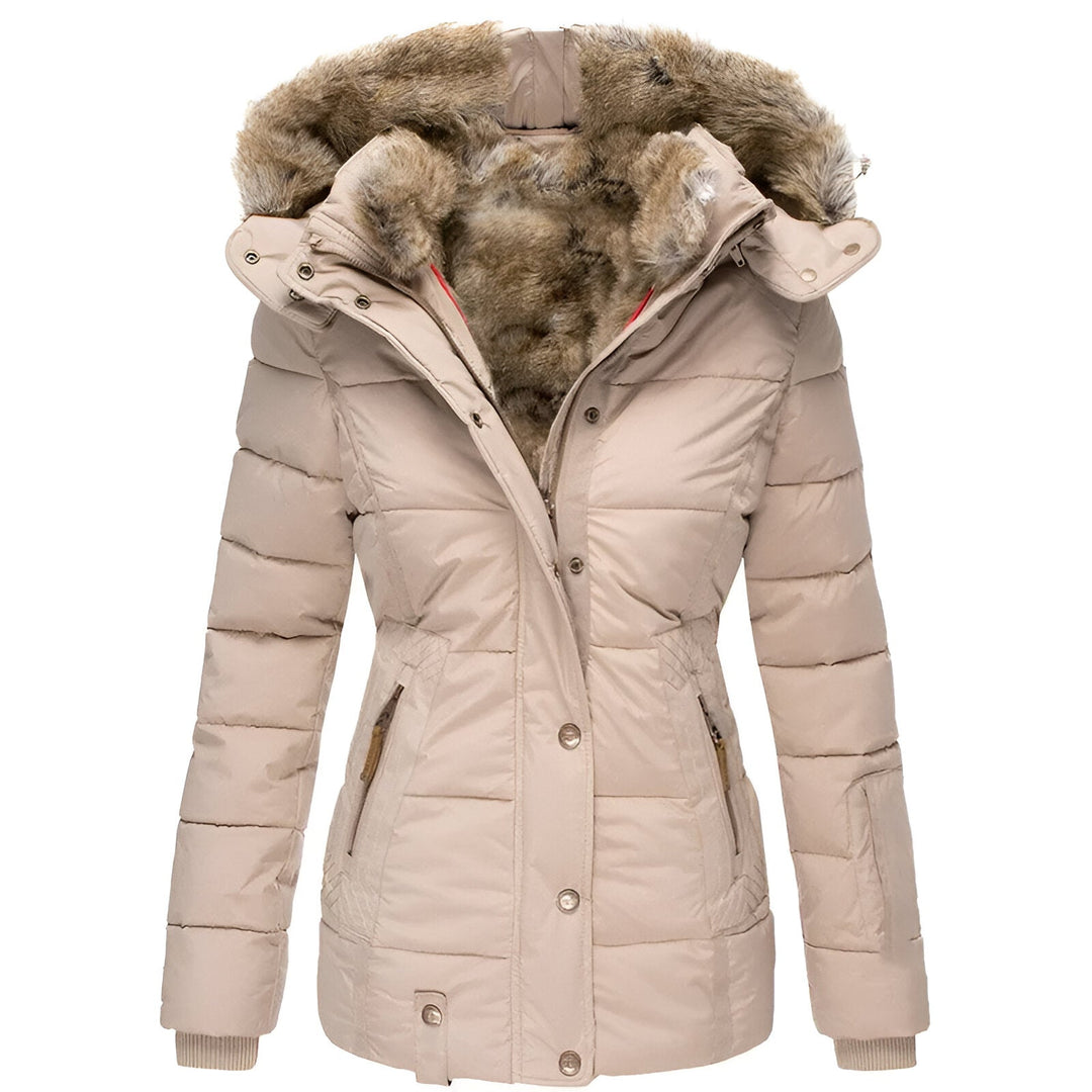 Women's Quilted Puffer Jacket Faux-Fur Hood Fitted-Waist Insulated