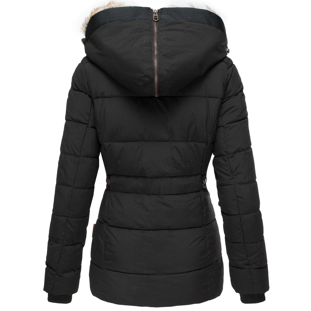 Women's Quilted Puffer Jacket Faux-Fur Hood Fitted-Waist Insulated