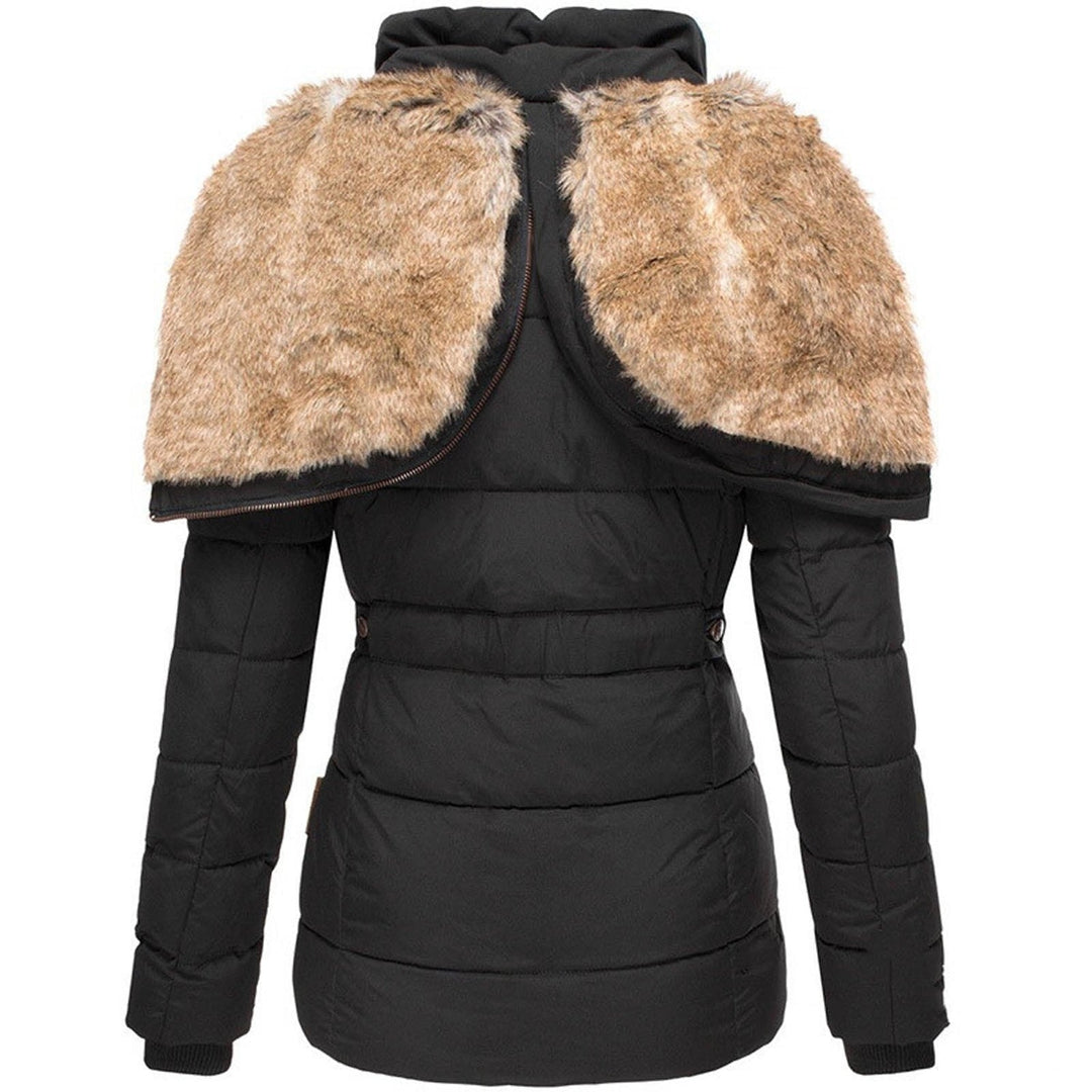Women's Quilted Puffer Jacket Faux-Fur Hood Fitted-Waist Insulated