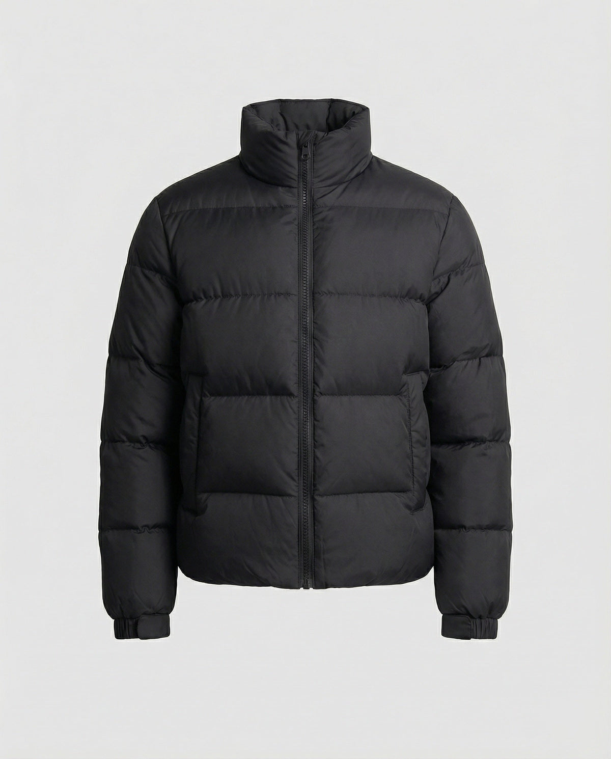 Men's Duck Down Puffer Jacket Stand Collar Full-Zip Warm Boxy