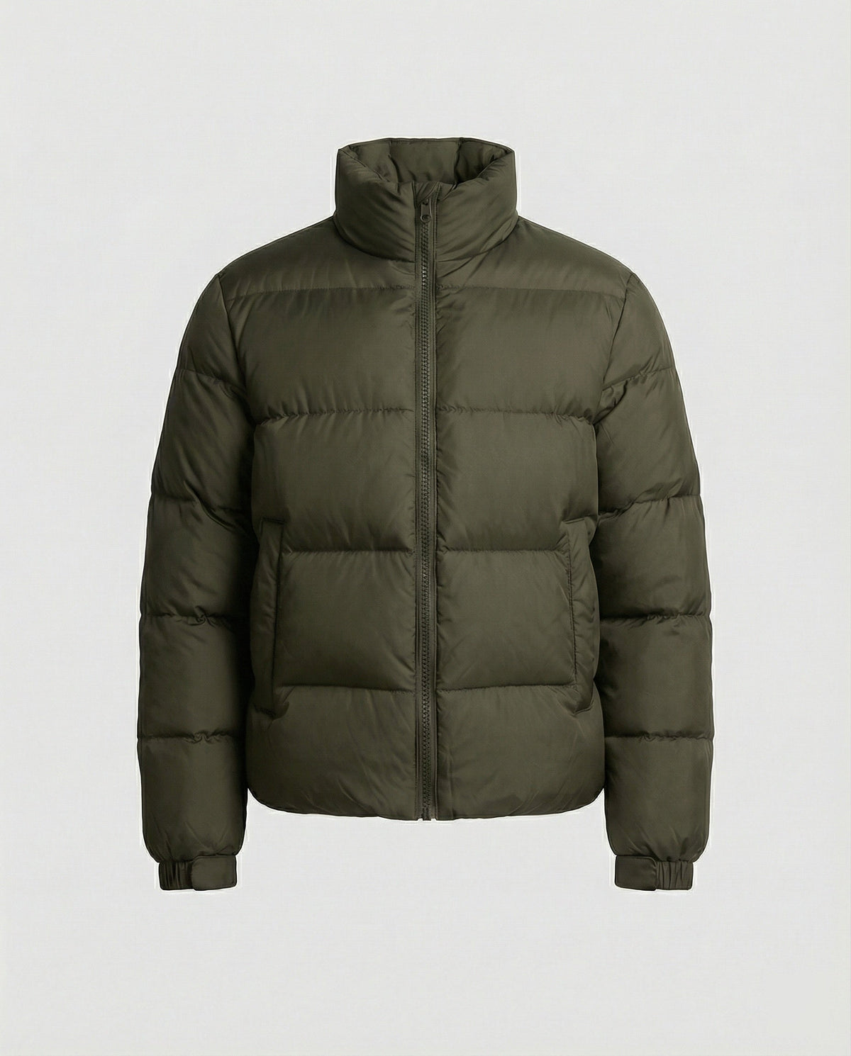 Men's Duck Down Puffer Jacket Stand Collar Full-Zip Warm Boxy