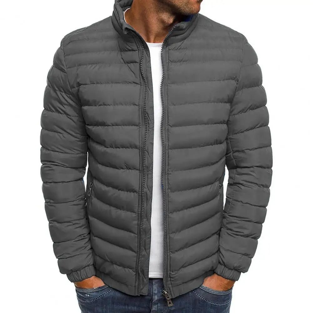Men's Quilted Puffer Jacket Stand Collar Full-Zip Lightweight Winter