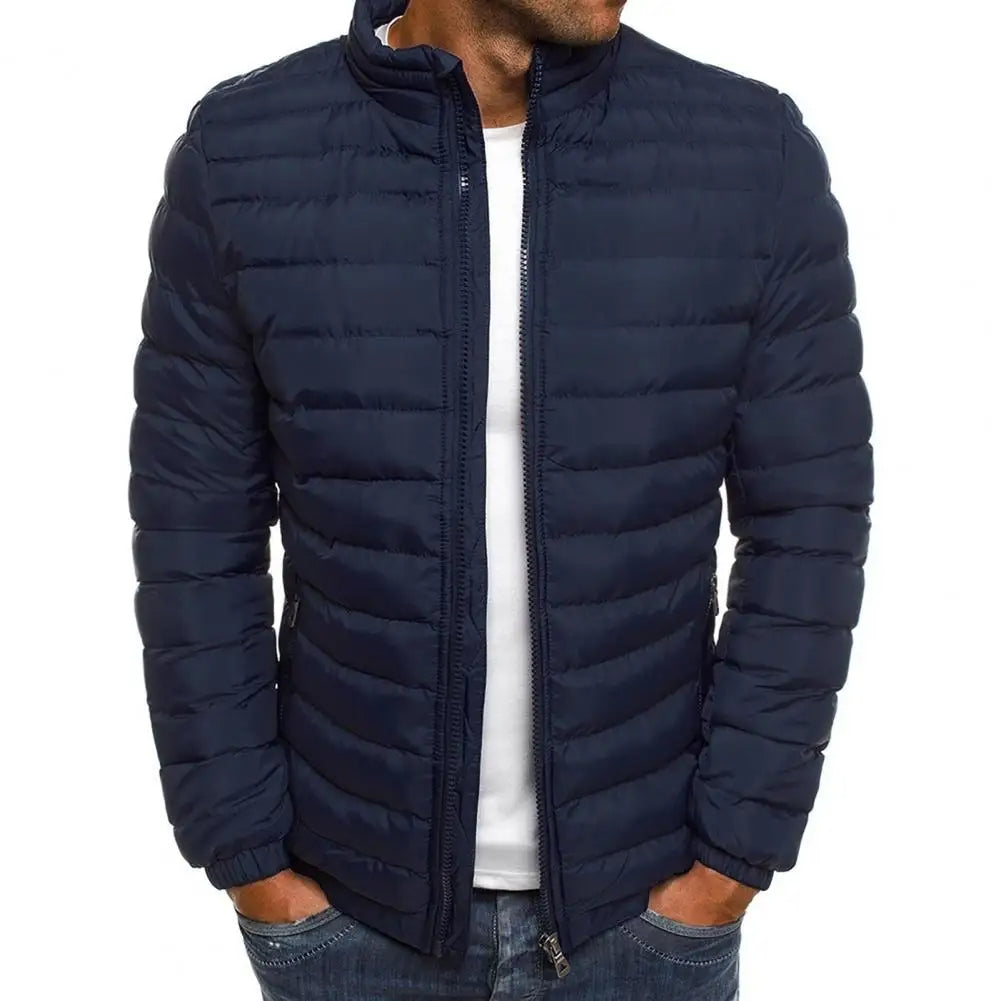 Men's Quilted Puffer Jacket Stand Collar Full-Zip Lightweight Winter