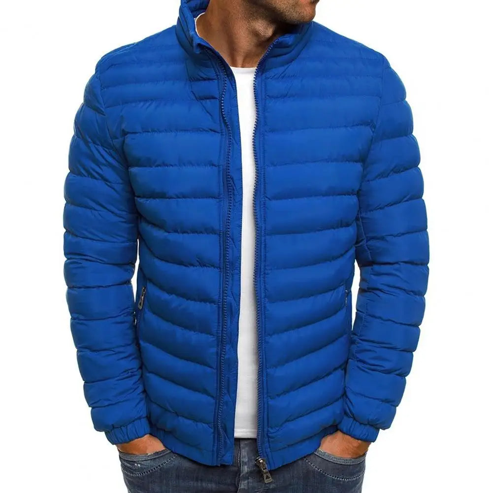 Men's Quilted Puffer Jacket Stand Collar Full-Zip Lightweight Winter