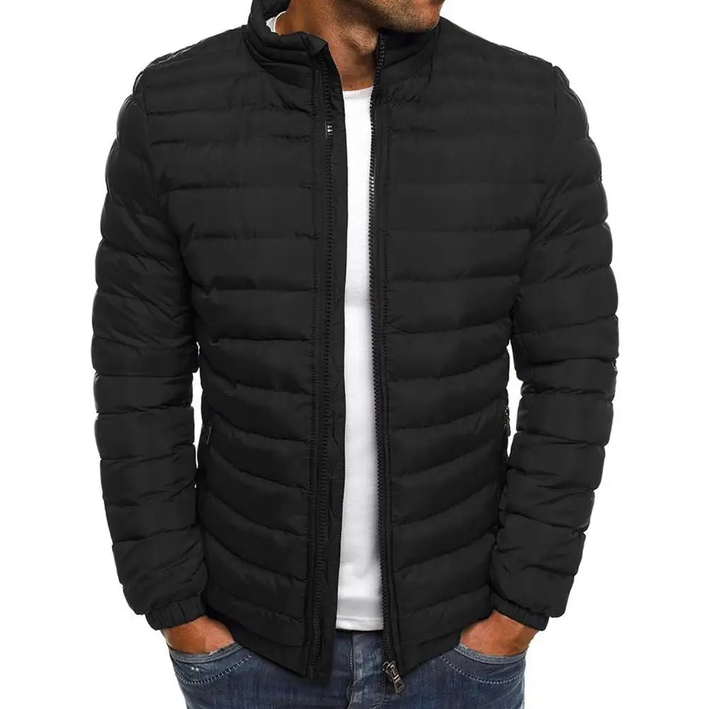 Men's Quilted Puffer Jacket Stand Collar Full-Zip Lightweight Winter