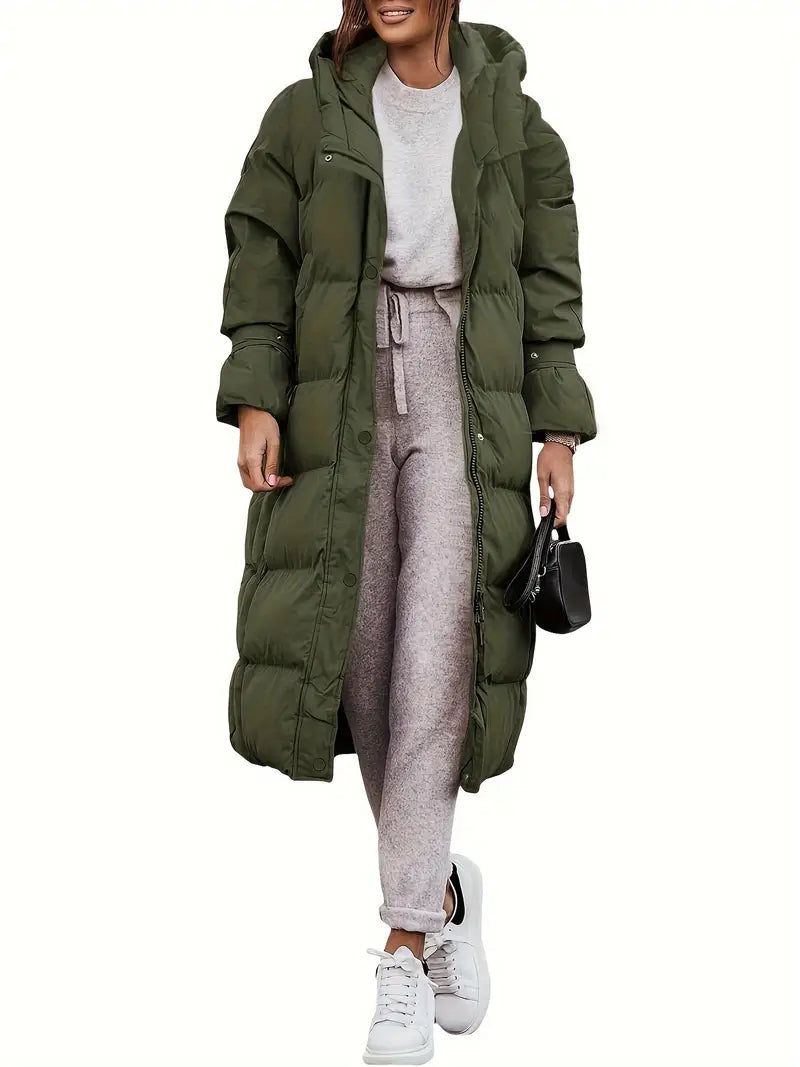 Women's Long Hooded Puffer Coat Zip-Up Maxi Oversized Warm