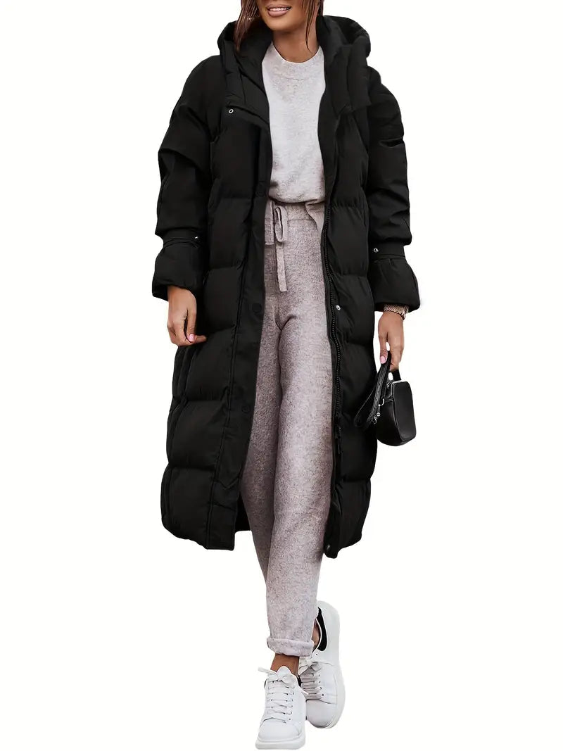 Women's Long Hooded Puffer Coat Zip-Up Maxi Oversized Warm