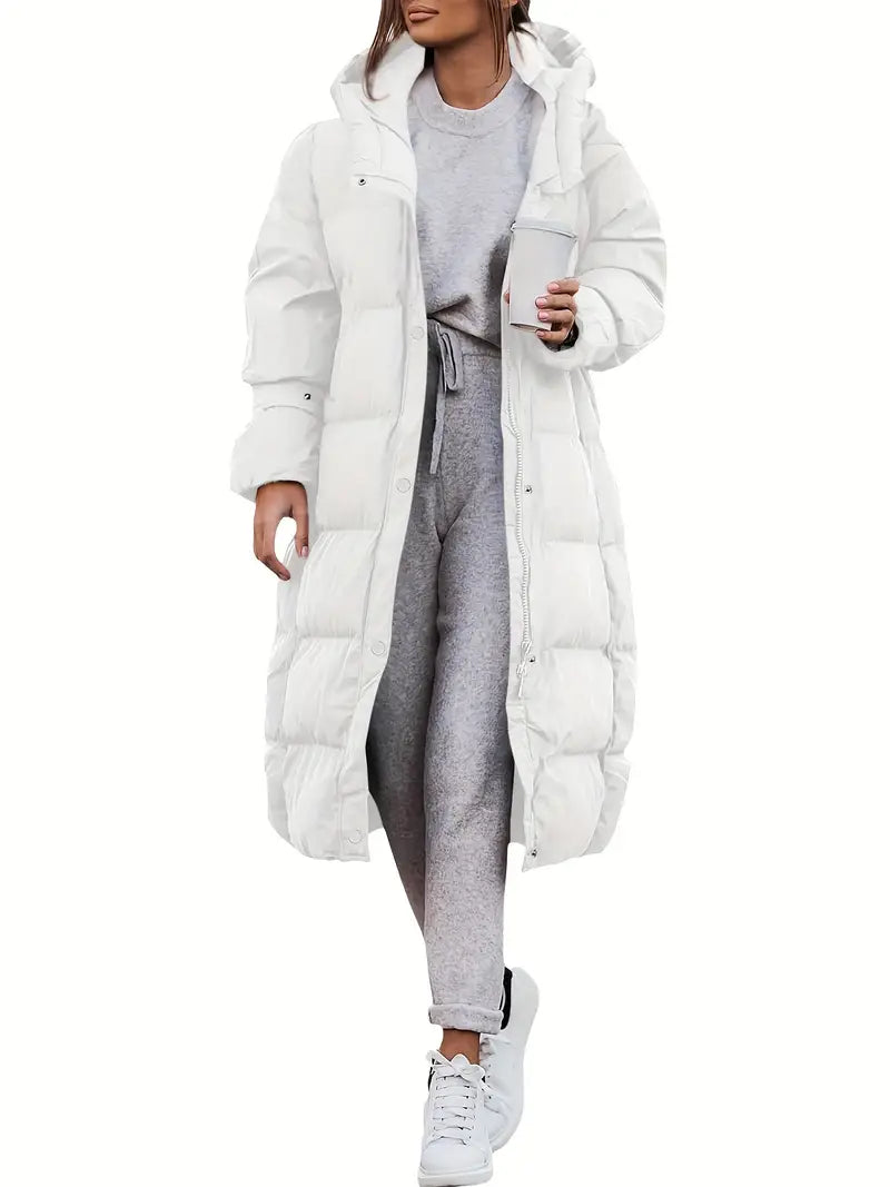 Women's Long Hooded Puffer Coat Zip-Up Maxi Oversized Warm