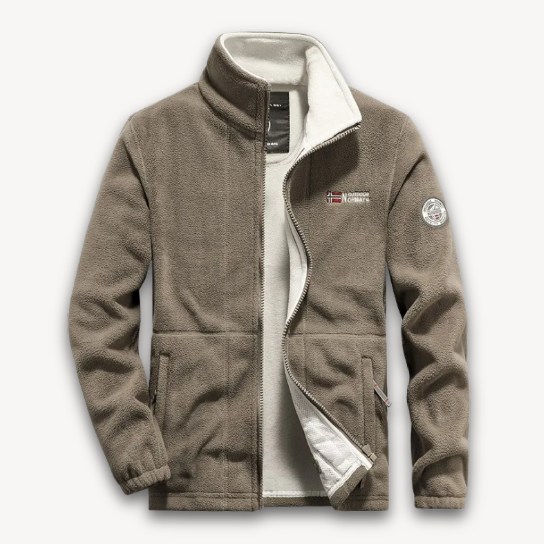 Men's Fleece Jacket Stand Collar Full-Zip Warm Winter Outdoor