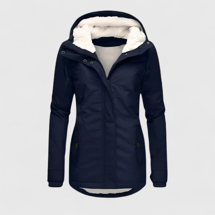 Women's Hooded Winter Coat Sherpa-Lined Zip-Up Mid-Length Warm Flattering