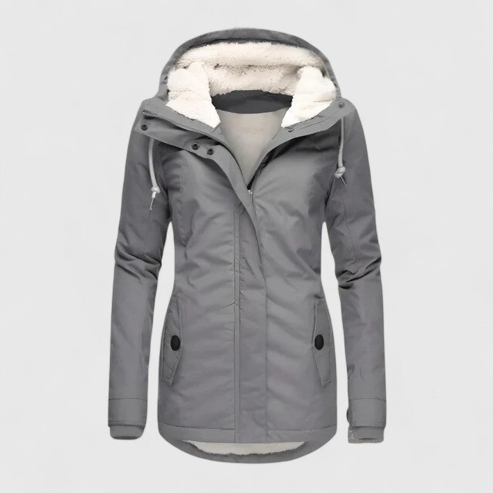 Women's Hooded Winter Coat Sherpa-Lined Zip-Up Mid-Length Warm Flattering
