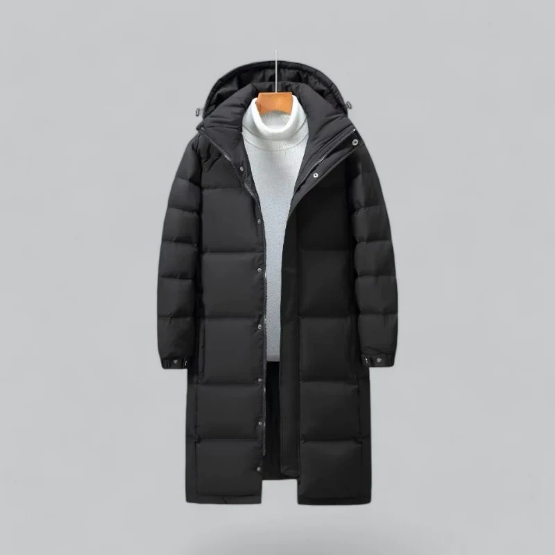 Men's Long Hooded Puffer Coat Quilted Maxi Longline Warm