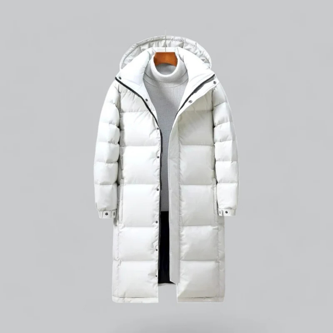 Men's Long Hooded Puffer Coat Quilted Maxi Longline Warm