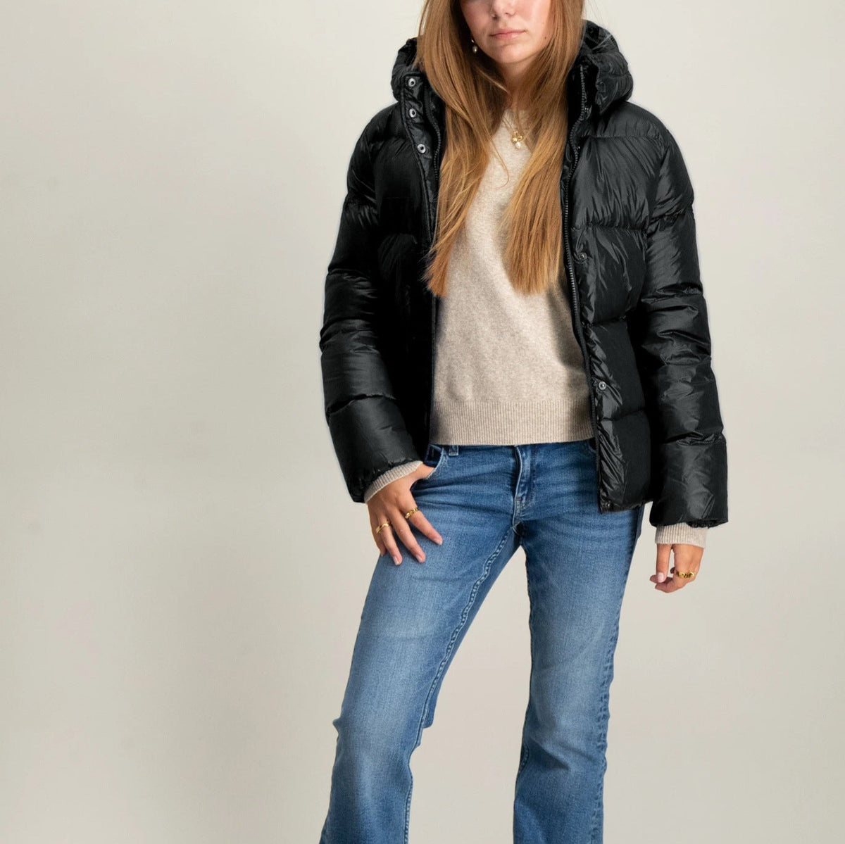 Women's Hooded Down Jacket Glossy Full-Zip Chunky Oversized Warm