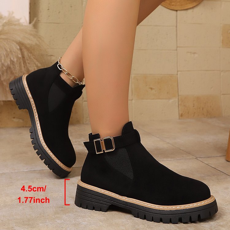 Women's Chelsea Ankle Boots Buckle Strap Elastic-Gore Lug-Sole