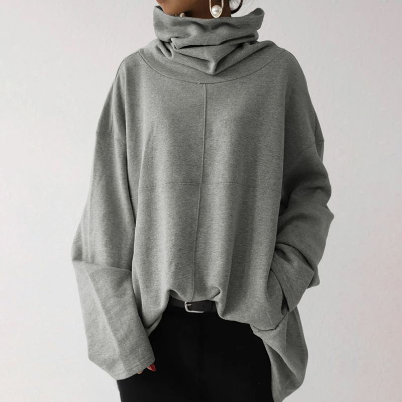Women's Turtleneck Sweatshirt Oversized Cowl Neck Drop-Shoulder Relaxed Longline