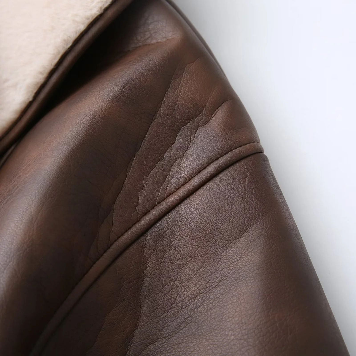 Women's Faux Leather Shearling Coat Faux-Fur Collar Belted Aviator