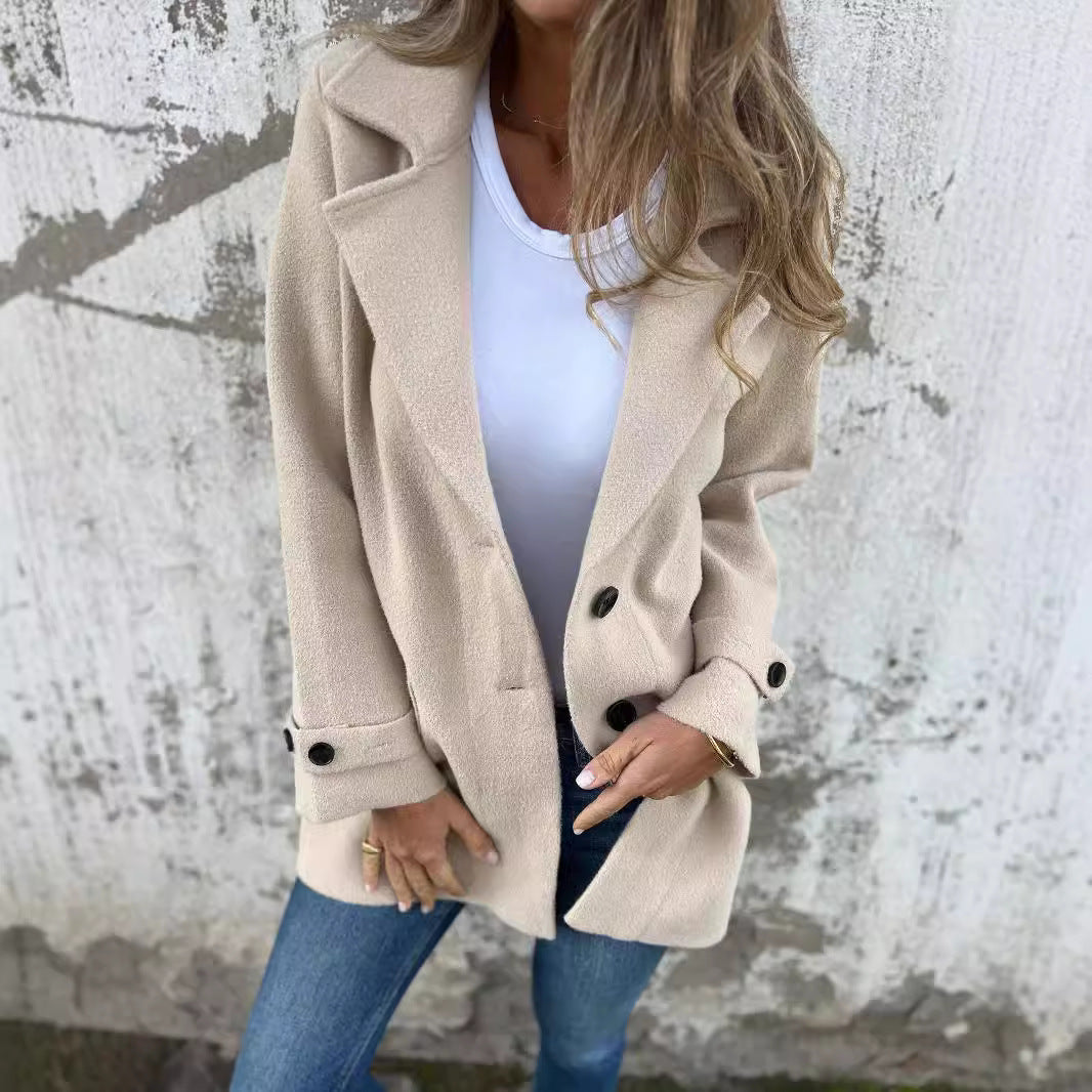 Women's Warmer Structured Fleece Coat with Double Button Row Drune