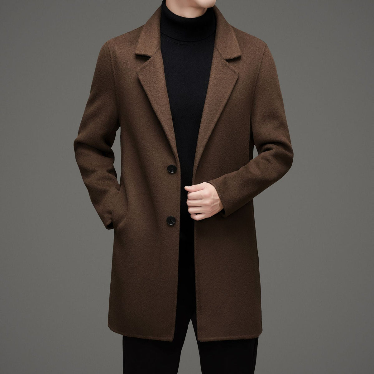 Men's Wool Long Coat Notch Lapel Single-Breasted Tailored Modern Insulated