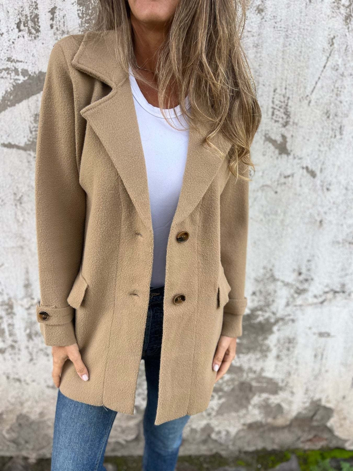 Women's Warmer Structured Fleece Coat with Double Button Row Drune
